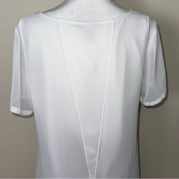 DB M White Sheer Split Back Lightweight Polyester Short Sleeve Top - Picture 4 of 12